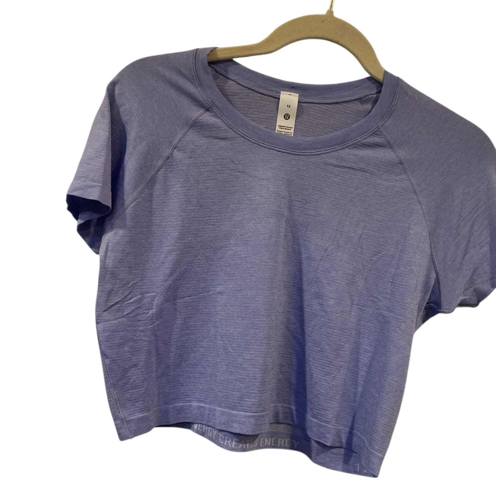 NWT Lululemon swiftly tech cropped short sleeve SERENE BLUE Size 12 - Picture 4 of 5